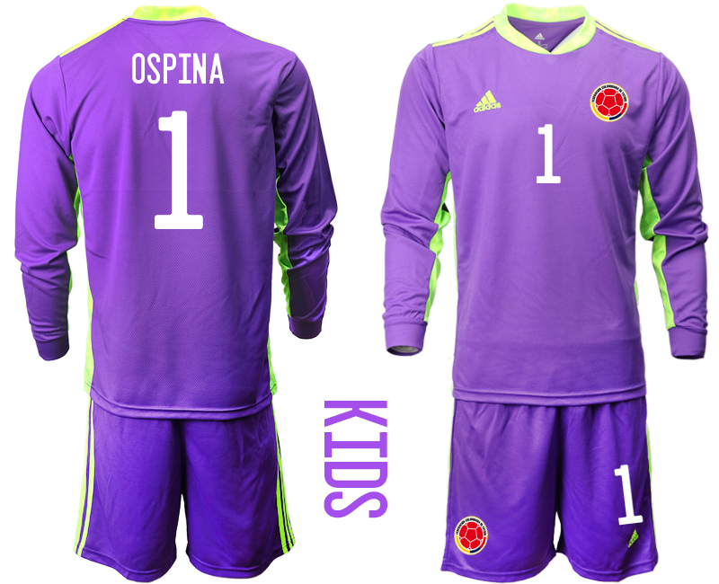 Youth 2020-2021 Season National team Colombia goalkeeper Long sleeve purple #1 Soccer Jersey1->japan jersey->Soccer Country Jersey